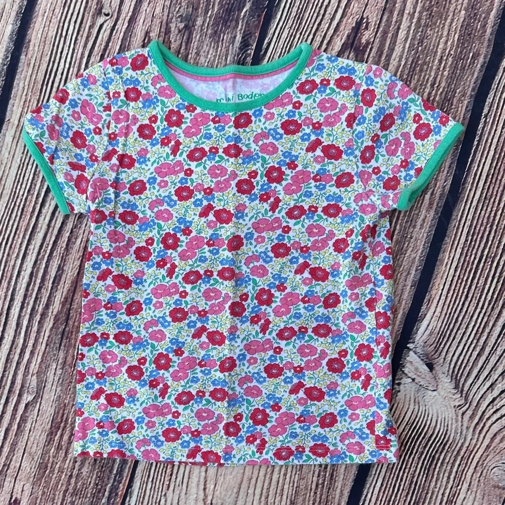Boden Kids Floral T-Shirt with Green Accents